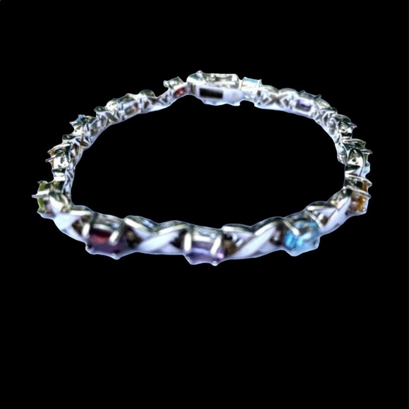 Sterling silver multi-gem stone bracelet 7” - Picture 2 of 13